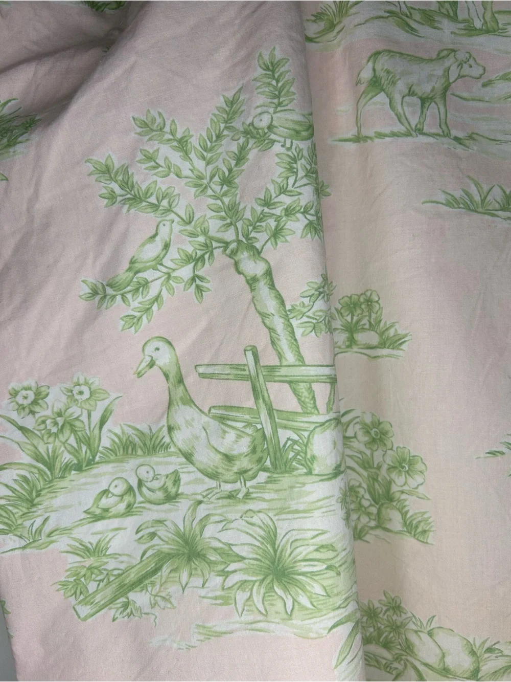 VTG Pottery Barn Pink Farm Animals Cottagecore Girls Crib Mattress Fitted Sheet